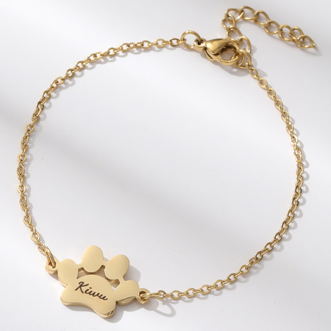 Bracelet avec Médaille Pattes de Chat - Personnalisable