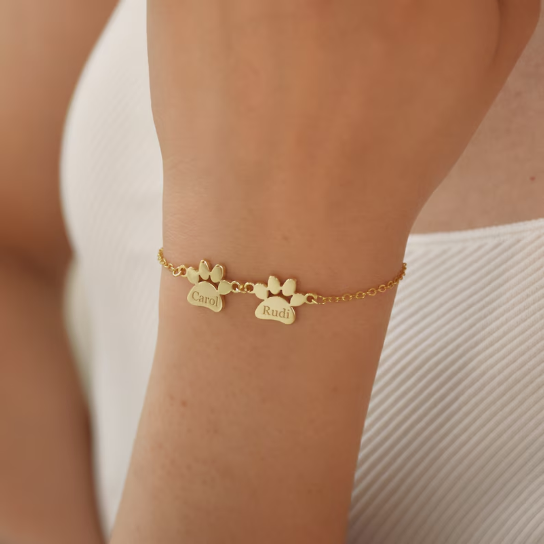 Bracelet avec Médaille Pattes de Chat - Personnalisable